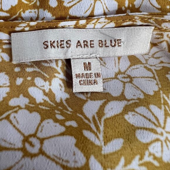 Skies Are Blue Floral Wrap Ruffle Peplum Blouse Top Womens Medium Yellow/White - Picture 3 of 5